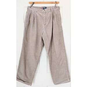 Chaps Ralph Lauren Mens Pleated Corduroy Pants Tan Beige 38x30 Wide Leg Vintage